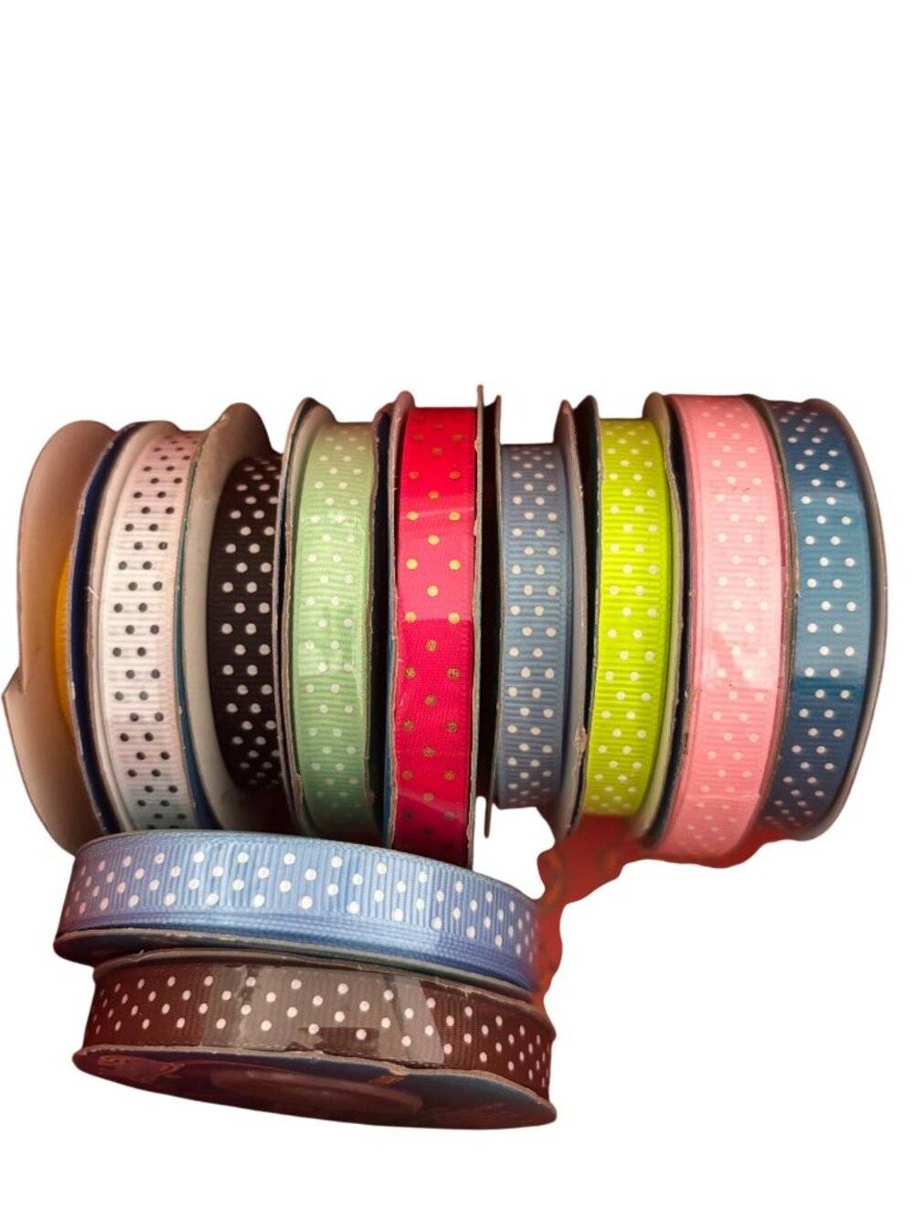 Polka Dot Grosgrain Ribbon Spools 16 Yards Multi-Color .39" Wide, Crafting